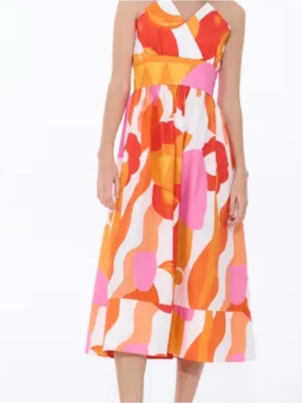 Vibrant Pink & Orange Abstract Midi Dress